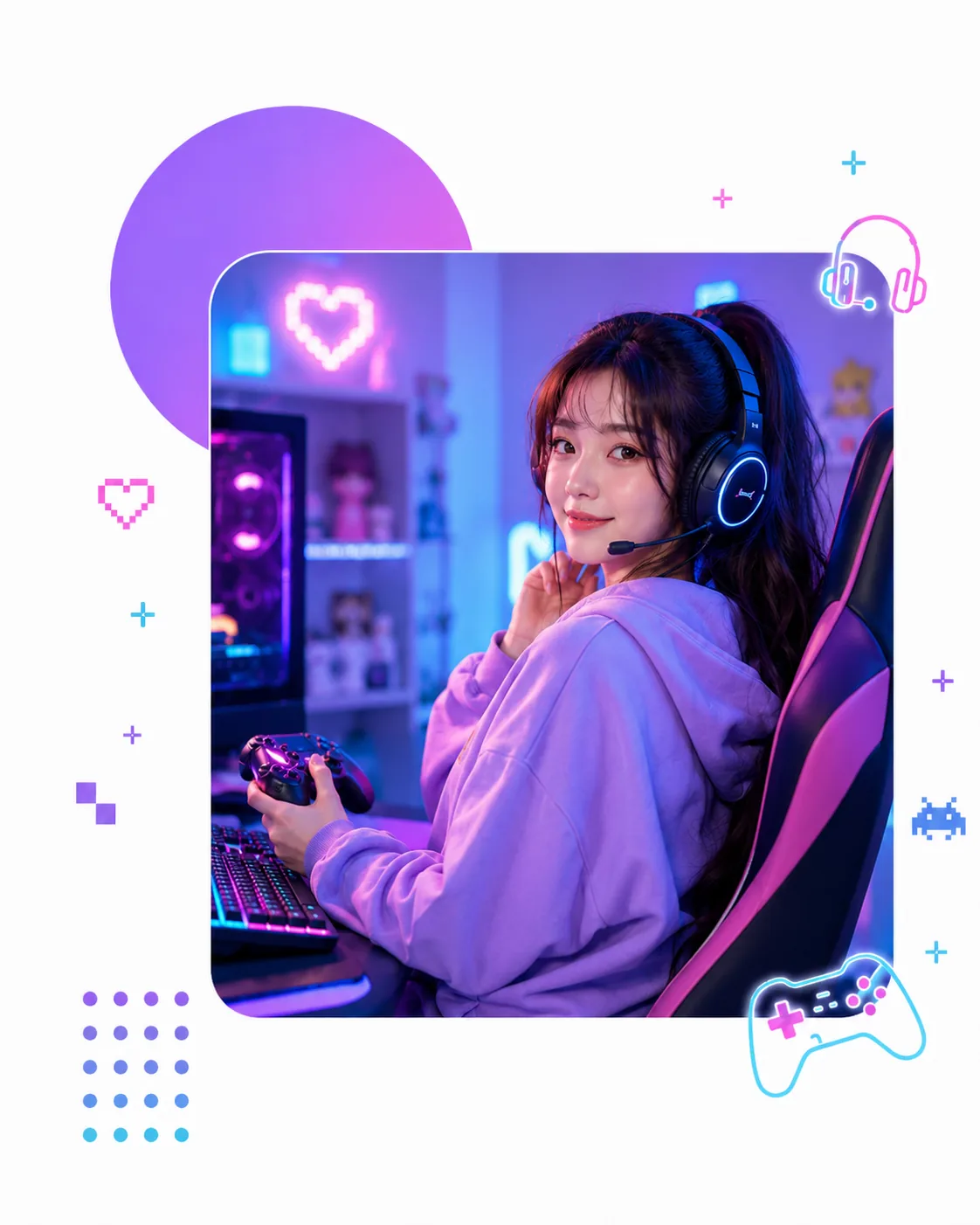 Gamer enjoying a video game at her computer